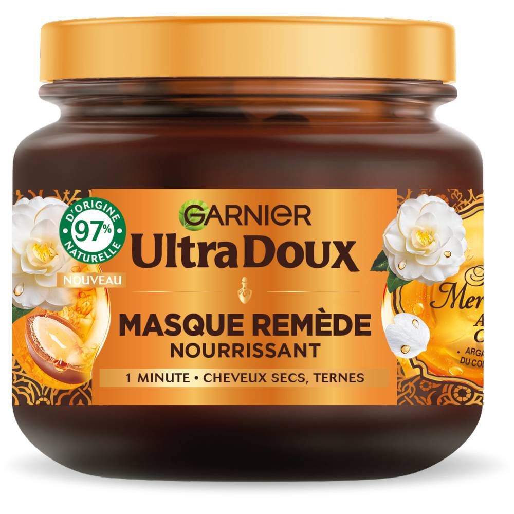 Garnier - Masque cheveux remède nourrissant cheveux secs huile d'argan camélia ultra doux (340ml)