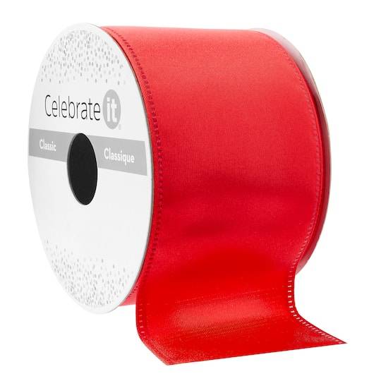 Celebrate It Classic Satin Wired Ribbon, 2.5 in X 10 yd, Bright Red