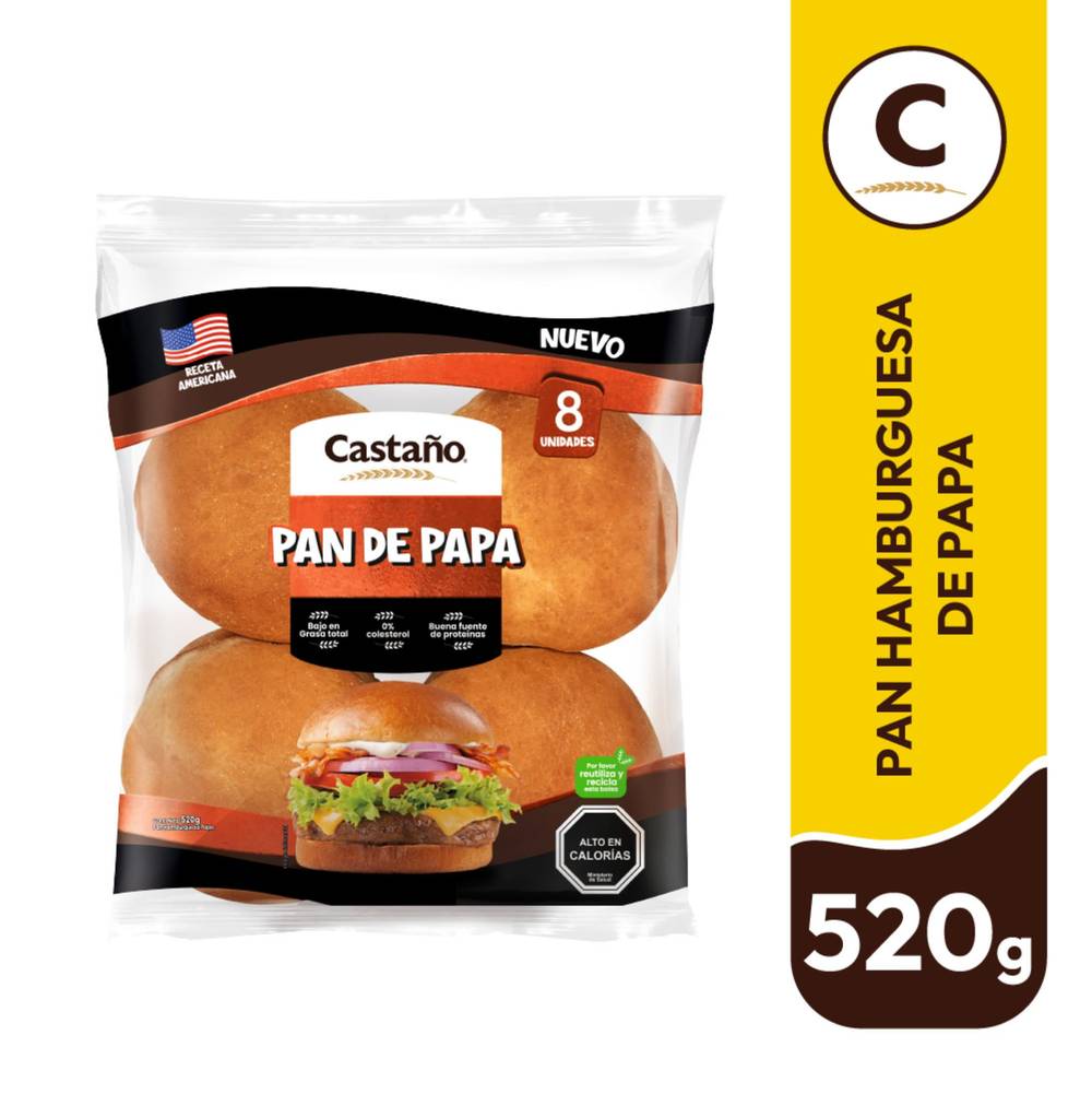 Castaño · Pan de papa para hamburguesa (8 un)