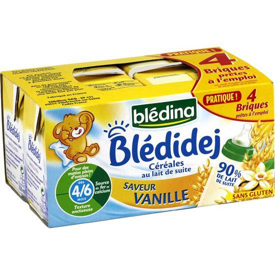 Lait et céréales bébé dès 6 mois, vanille Blédidej BLEDINA - les 4 briques de 250 ml