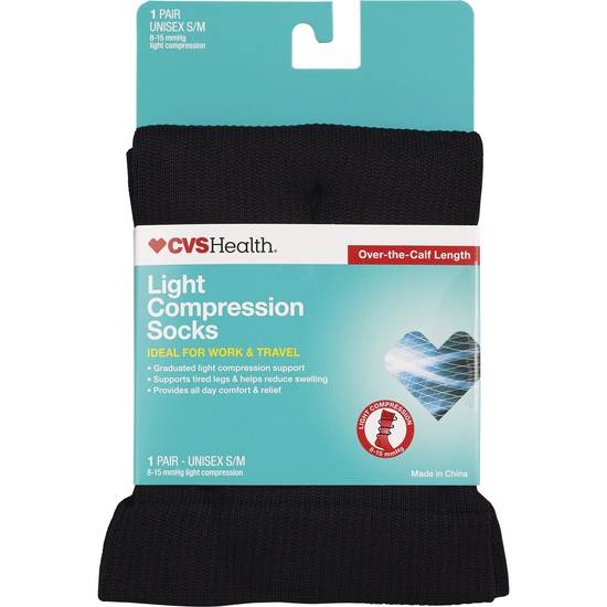 CVS Health Light Compression Socks Over-The-Calf Unisex, 1 Pair, S/M