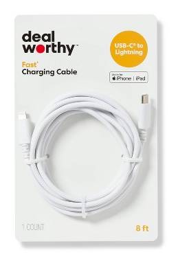 Dealworthy Usb-C To Lightning Fast Charging Cable, 8 Ft , White