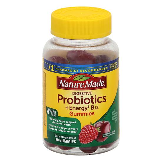 Nature Made Gummies Digestive Raspberry & Cherry Probiotics + Energy B12