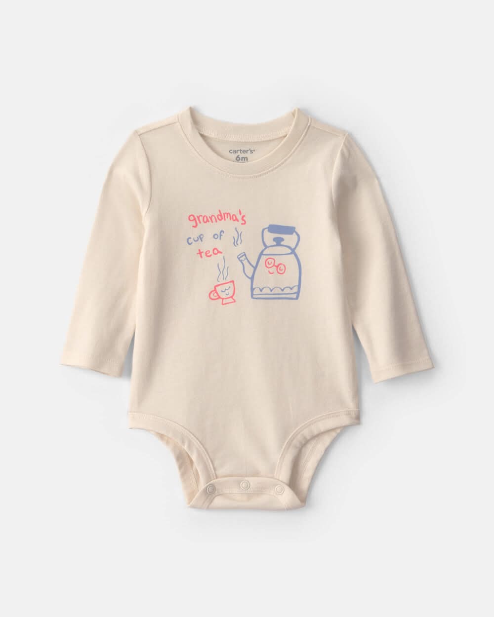Baby Girl 'Grandma's Cup Of Tea' Long-Sleeve Graphic Bodysuit - Cream - 6M