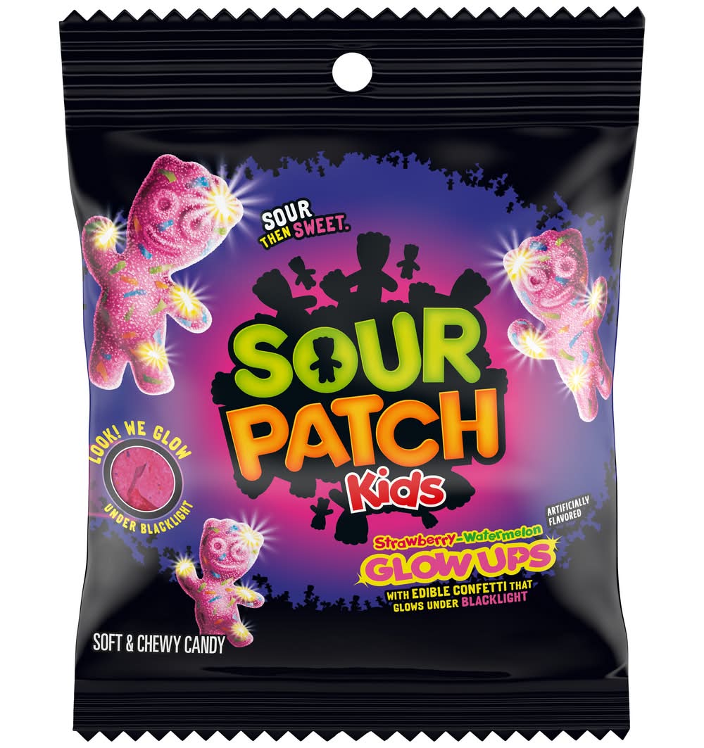 Sour Patch Kids Glow Ups Soft Chewy Candy, Strawberry-Watermelon (3.08 oz)