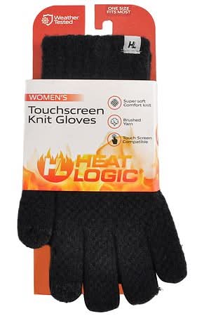 Heat Logic Touchscreen Knit Gloves, Women, OSFM, Black