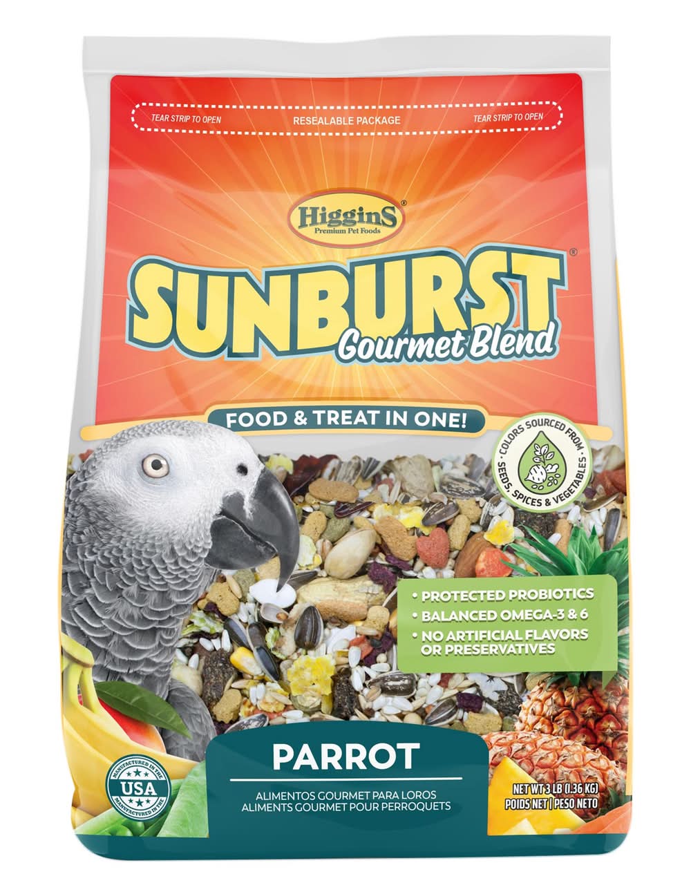 Higgins Sunburst Gourmet Blend Parrot Food (Color: Assorted, Size: 3 Lb)