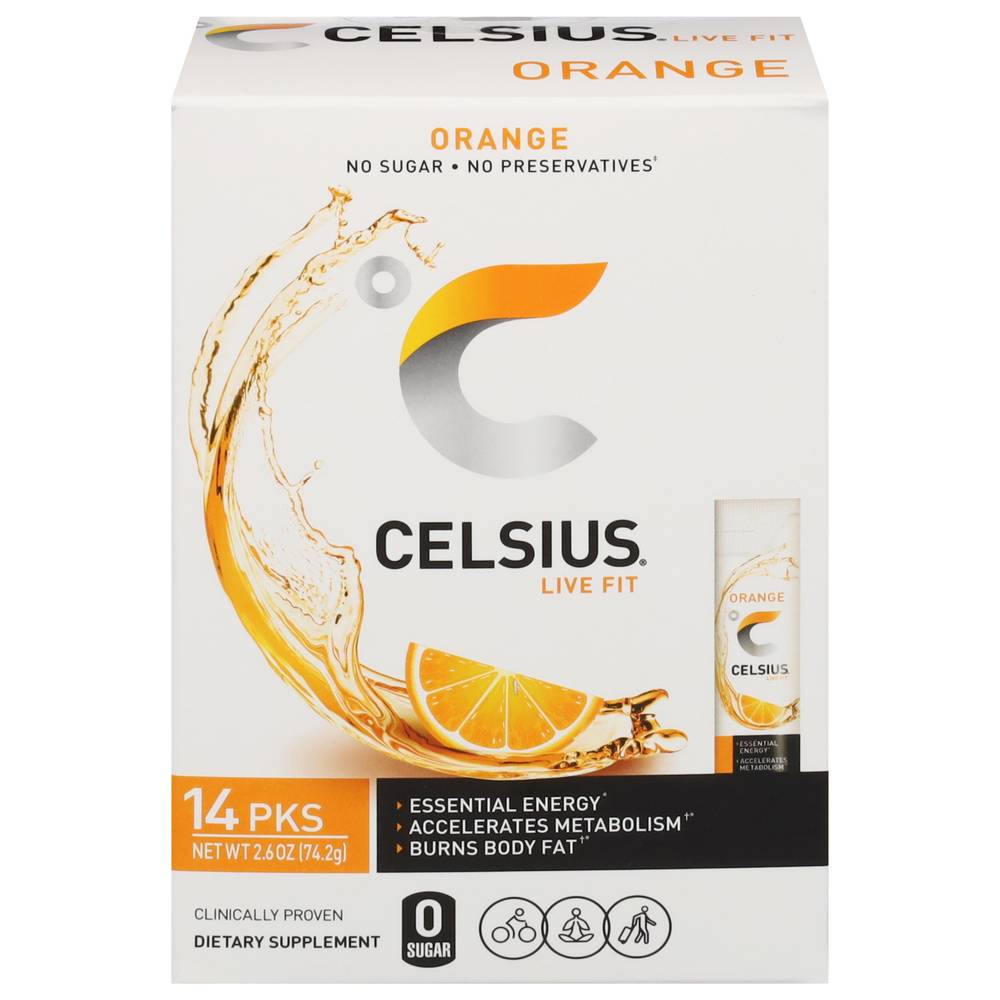 Celsius Orange Energy On-The-Go Powder Sticks (14 packs)