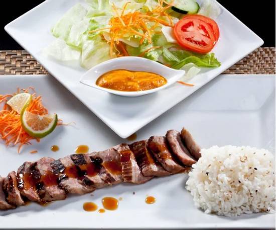 #4 Steak Teriyaki, Chicken Teriyaki, Stir-fried Vegetables, and Rice