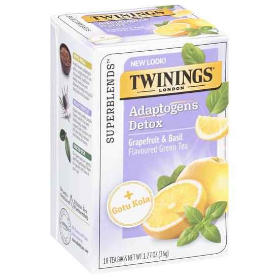 Twinings Superblends Adaptogens Detox Green Tea Bags (18 ct, 1.27 oz) (grapefruit-basil )