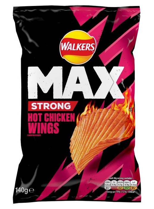 Walkers Max Strong Hot Chicken Wings Sharing Crisps 140g (404789)
