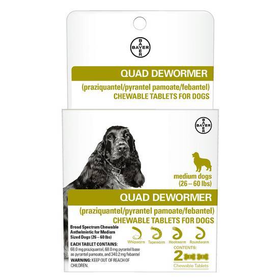 Bayer Quad Dewormer Tablets For Dogs 26-60 Lbs (2 ct)