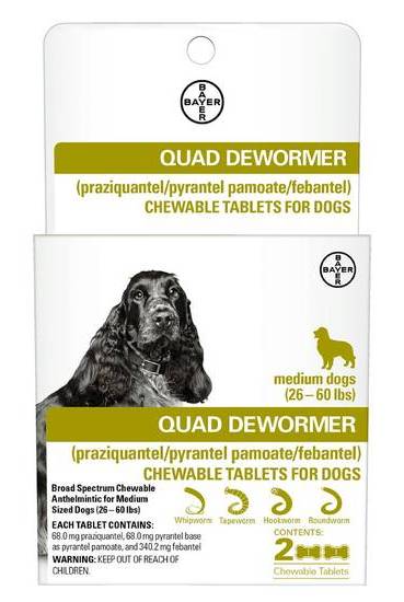 Bayer Quad Dewormer Tablets For Dogs 26-60 Lbs