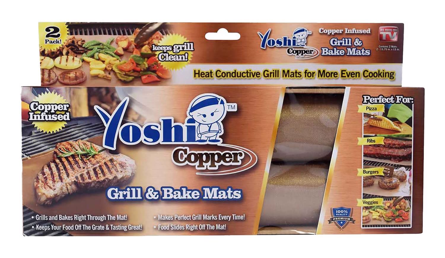 Yoshi As Seen On Tv Brown Polytetrafluoroethylene/Copper Grill/Bake Mat