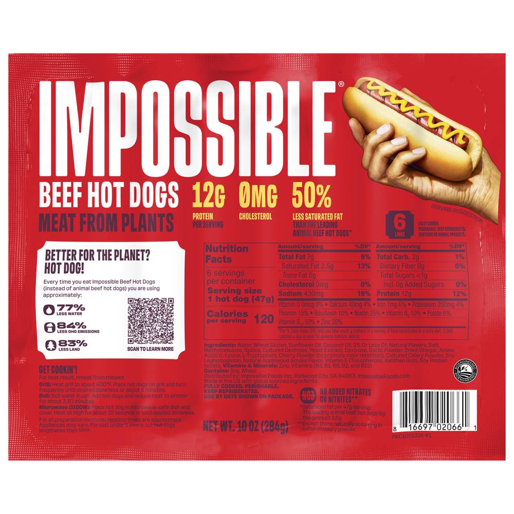 Impossible Beef Hot Dogs Meat From Plants Fully Cooked