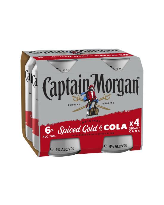 Captain Morgan & Cola 6% Can 4x330mL