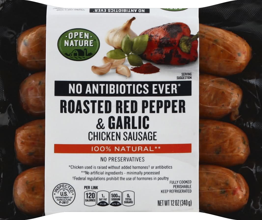 Open Nature 100% Natural Roasted Red Pepper & Garlic Chicken Sausage (12 oz)