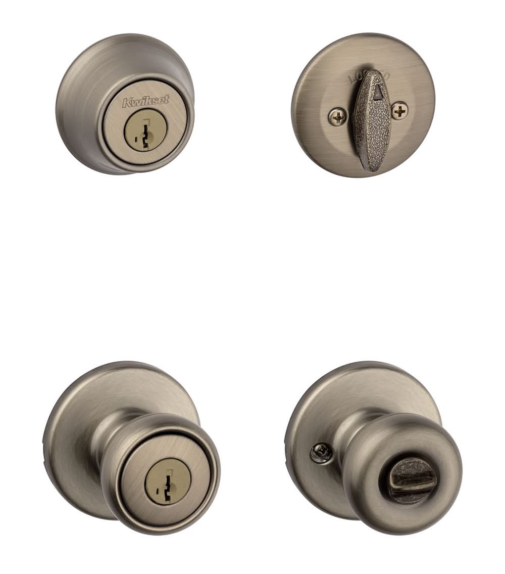 Kwikset Tylo Antique Brass Deadbolt And Passage Door Knob 1-3/4 In.