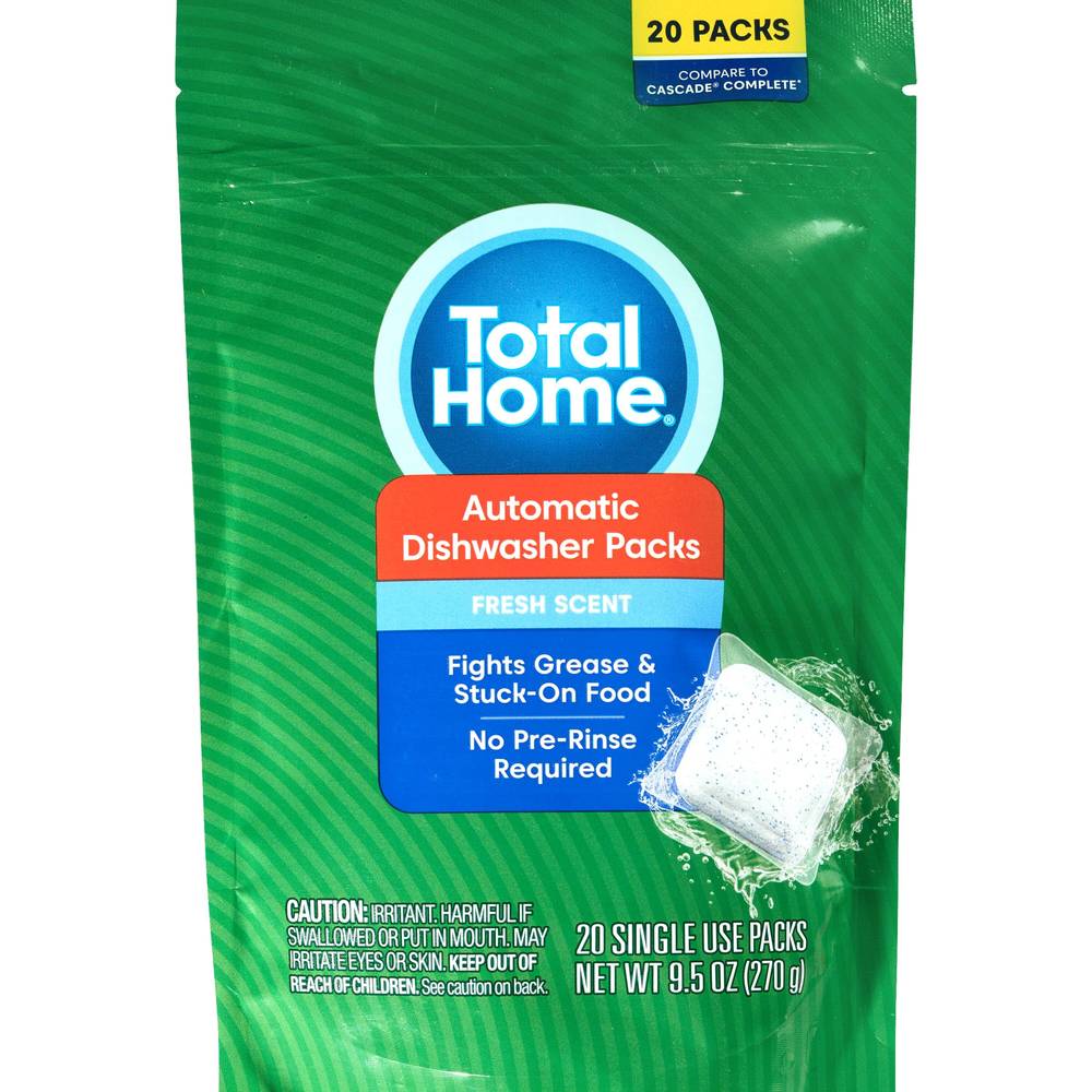 Total Home Automatic Dish Detergent Packs, Fresh Scent, 20 ct