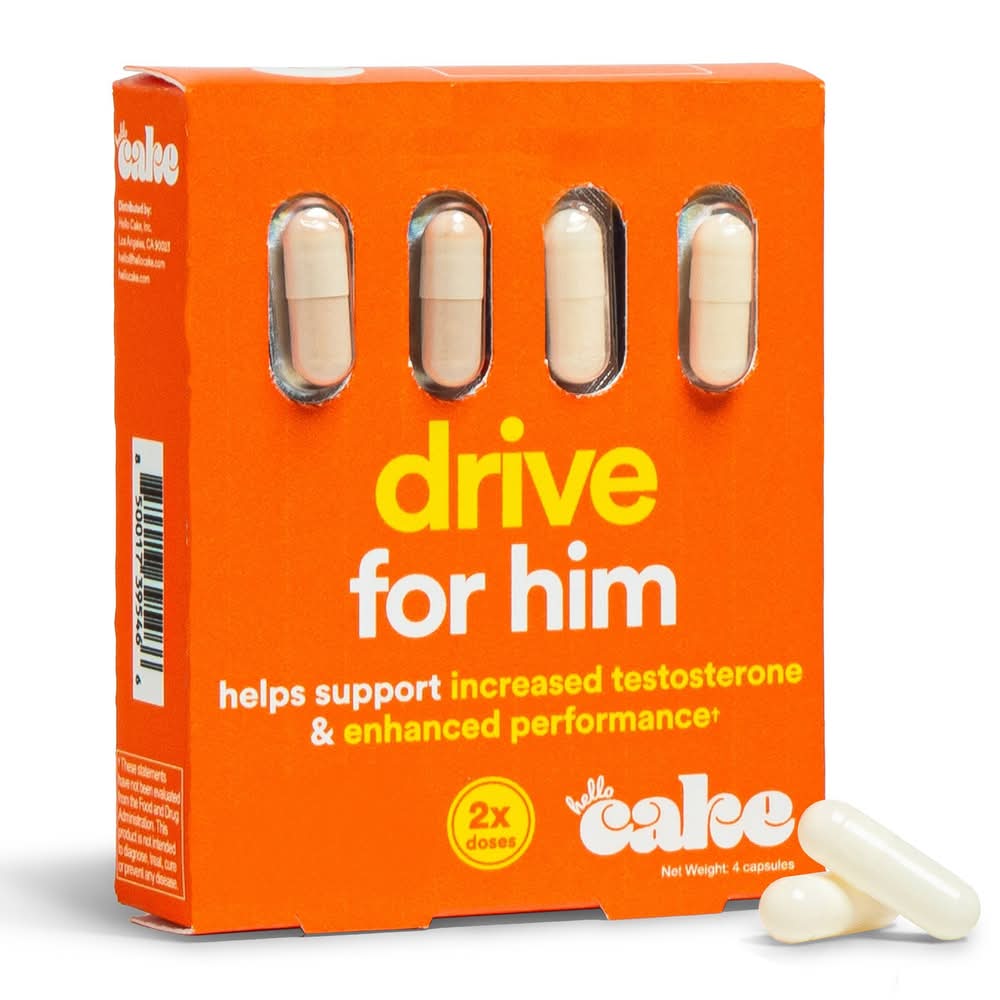 Hello Cake Sex Drive For Him Travel Sized Trail pack Capsules (4 ct)