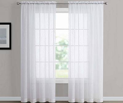White Crushed Voile Sheer Rod Pocket Curtain Panel, (84")