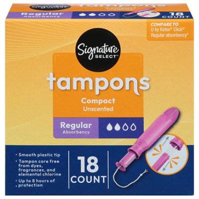 Signature Select Compact Regular Absorbency Unscented Tampons (18 ct)