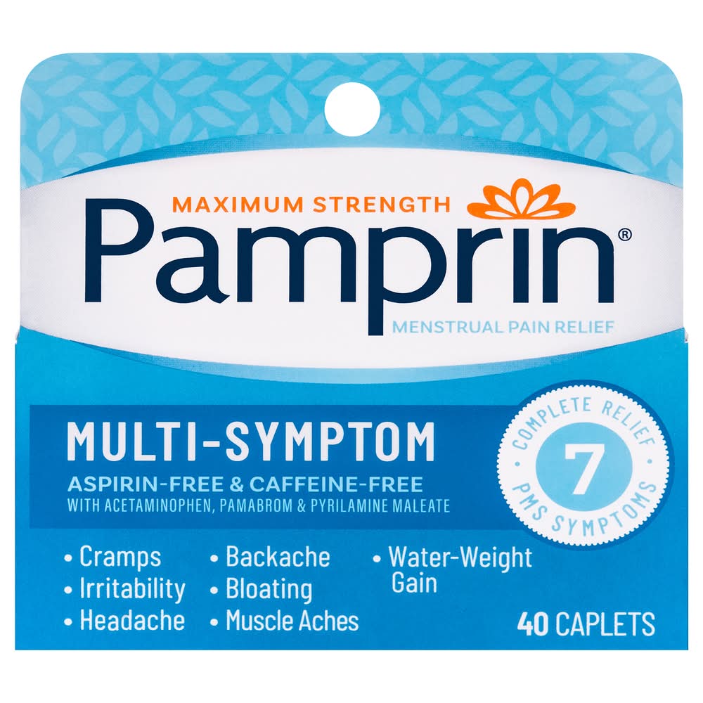 Pamprin Multi Symptom Aspirin & Caffeine Free Menstrual Pain Relief Caplets (40 ct)