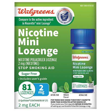 Walgreens Nicotine Mini Lozenge Polacrilex Sugar Free Mint 2mg