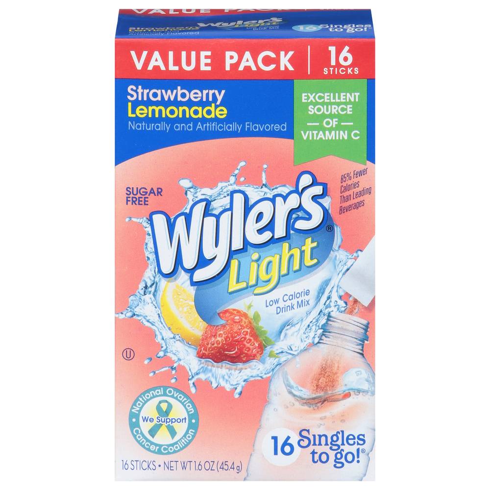 Wyler's Light Low Calorie Drink Mix Sticks Value pack, Strawberry Lemonade (1.6 oz, 16 ct)