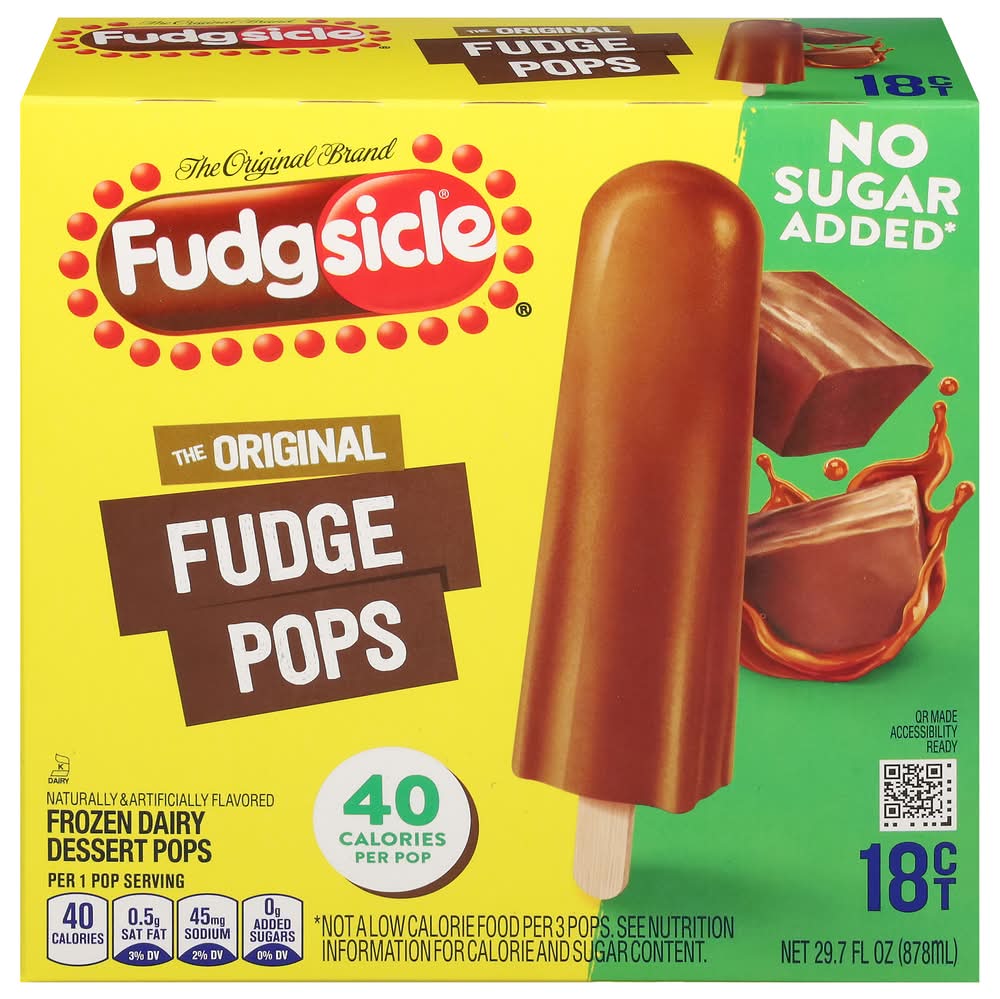 Fudgsicle Frozen Dairy Dessert Pops, The Original (29.7 fl oz, 18 ct)