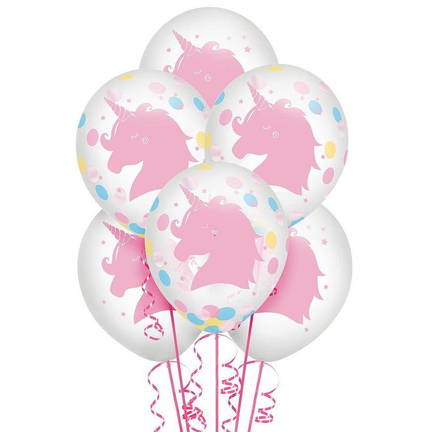 Uninflated 6ct, Magical Rainbow Unicorn Confetti Balloons