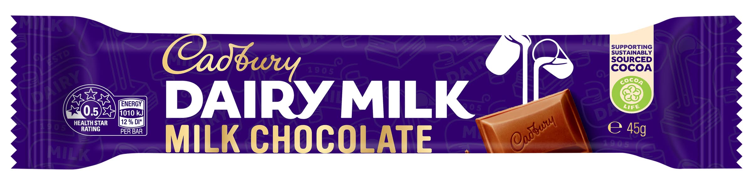 Cadbury Dairy Milk Bar, Milk Chocolate (45g)