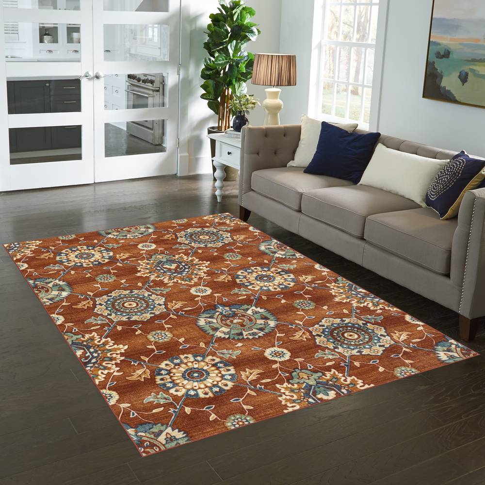 Style Selections Mountain Serenity 7 X 10 (ft) Red/Cream Indoor Medallion Area Rug | B5388112