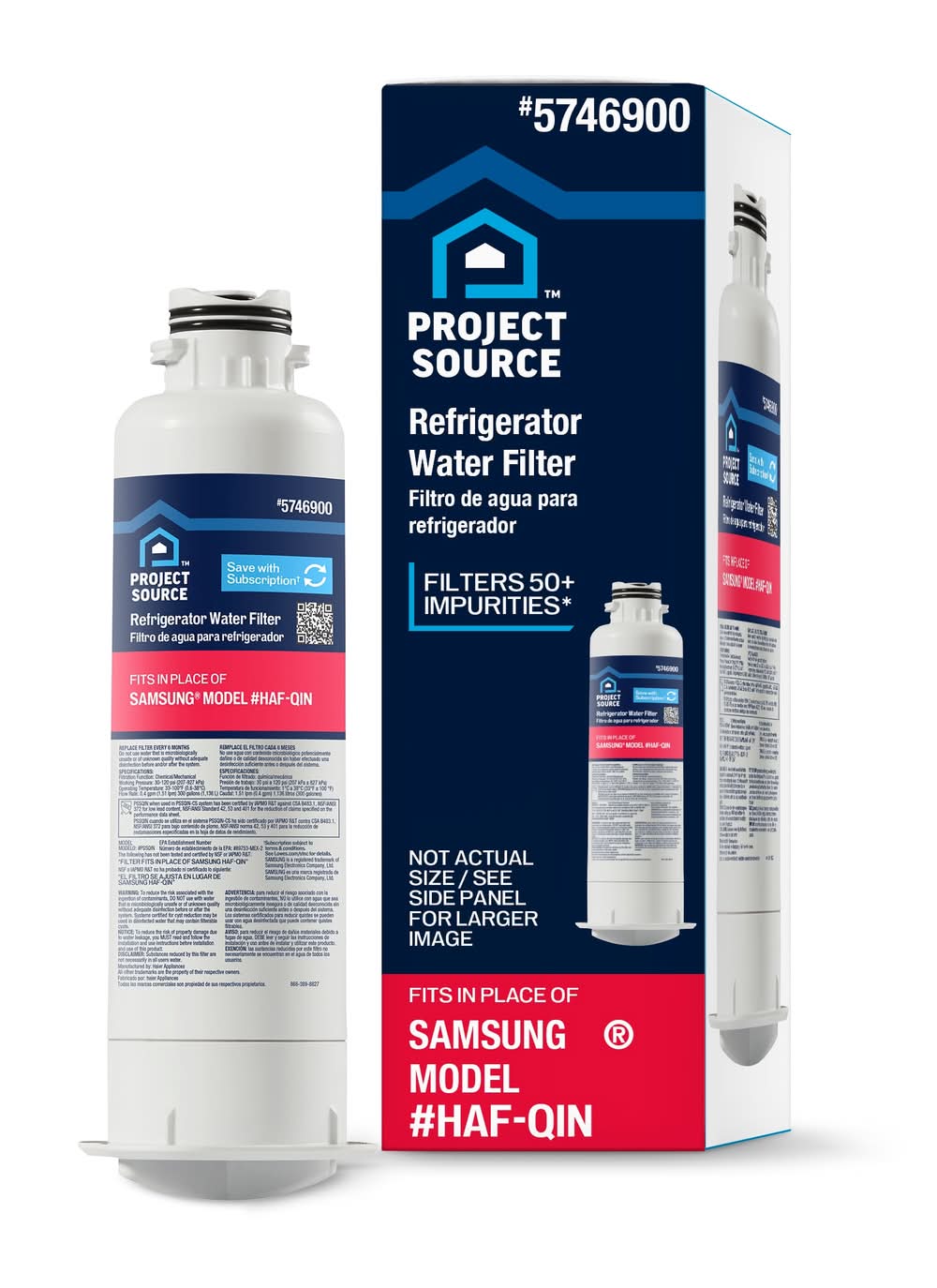 Project Source Push-in Refrigerator Water Filter Fits Samsung HAF-QIN