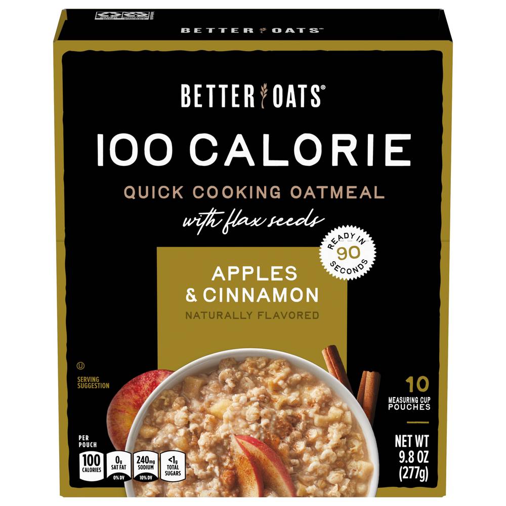 Better Oats 100 Calories Apples & Cinnamon Instant Oatmeal With Flax Seeds (10 ct)