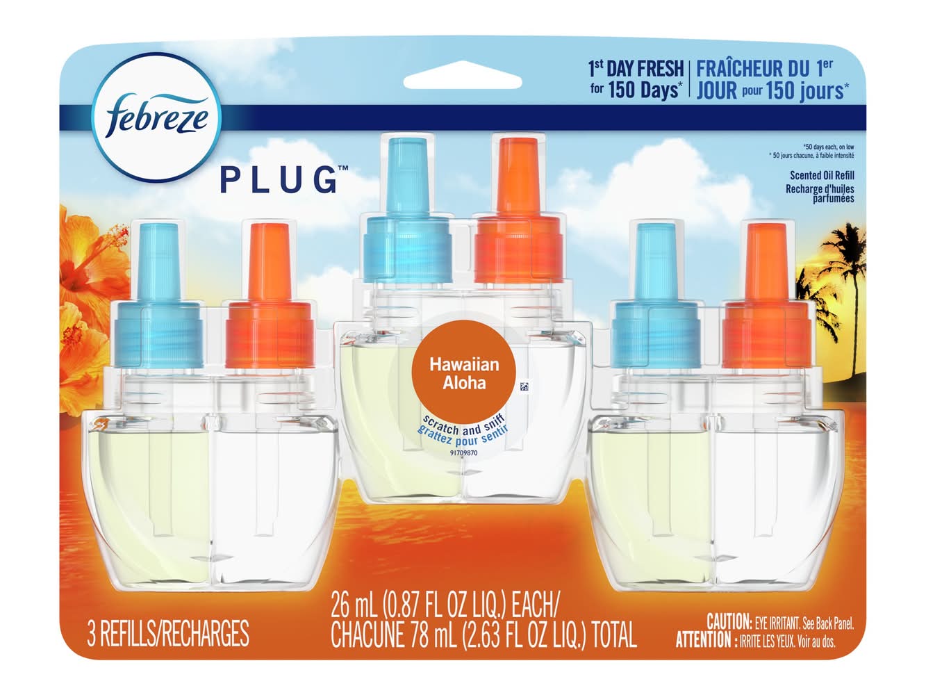 Febreze Odor Eliminating Fade Defy Plug Air Freshener Refill, Hawaiian Aloha (2.63 fl oz, 3 ct)