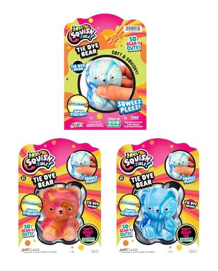 JA-RU Irre-Squishtible Tie Dye Bear Toy, 5" x 7" x 2", Assorted
