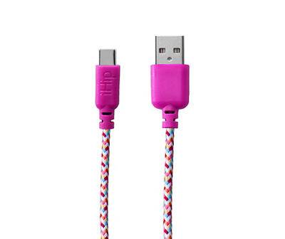 Pink & Rainbow Usb-C 6' Braided Cable