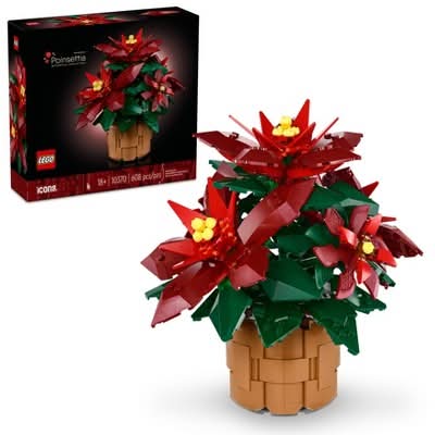 LEGO Icons Poinsettia Plant and Flower Building Set and Centerpiece Table Decor (608 ct)