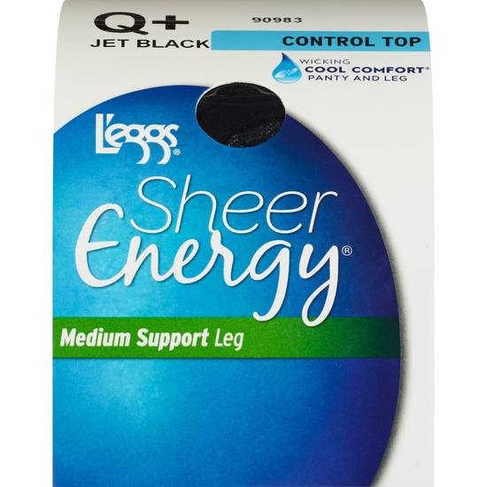 L'eggs Sheer Energy Medium Support Control Top Pantyhose, Jet Black, Size Q+