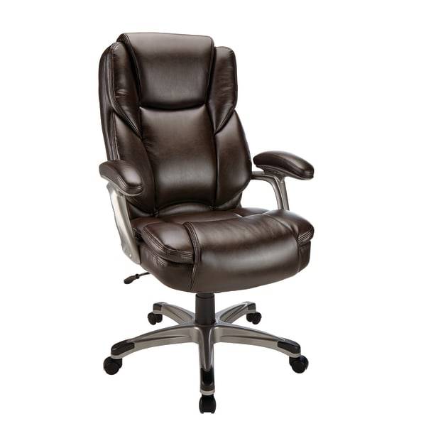 Realspace Cressfield Bonded Leather High Back Executive Office Chair, Brown