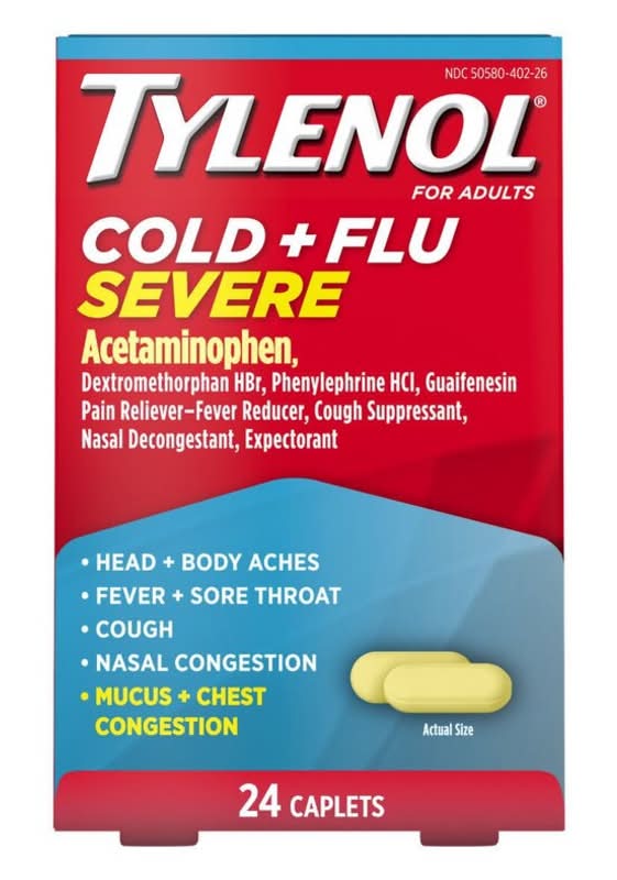 Tylenol Cold & Flu Severe Caplets Multi-Symptom Relief 24-Count