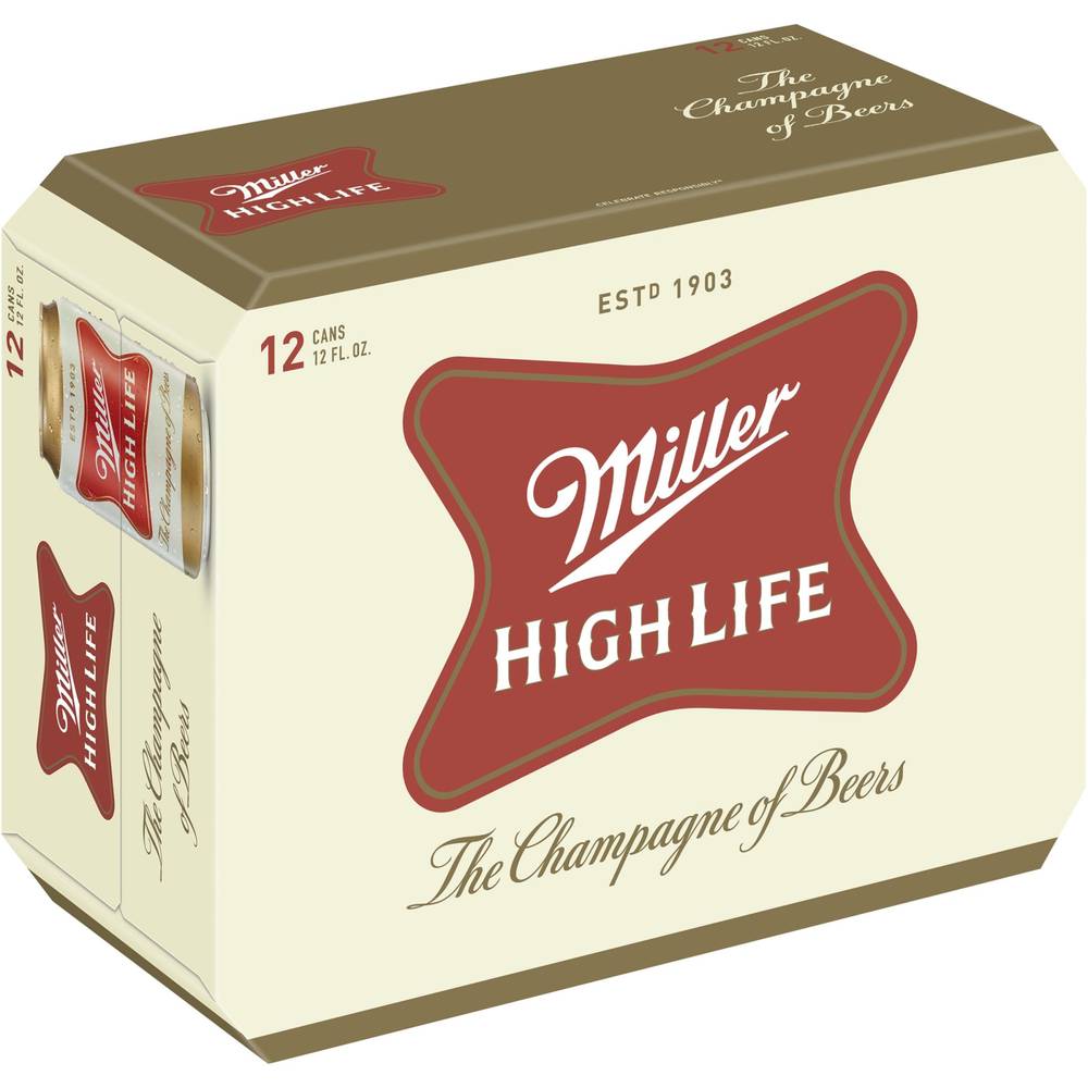 Miller High Life American Lager Beer Cans - 12 fl oz, 12 pk