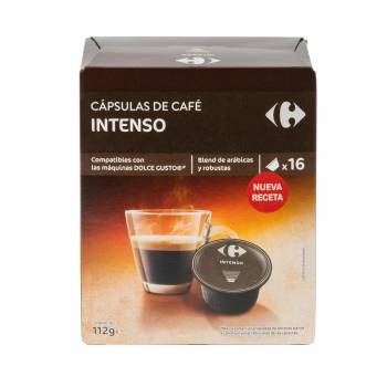 Café intenso en cápsulas Carrefour compatible con Dolce Gusto 16 unidades de 7 g.