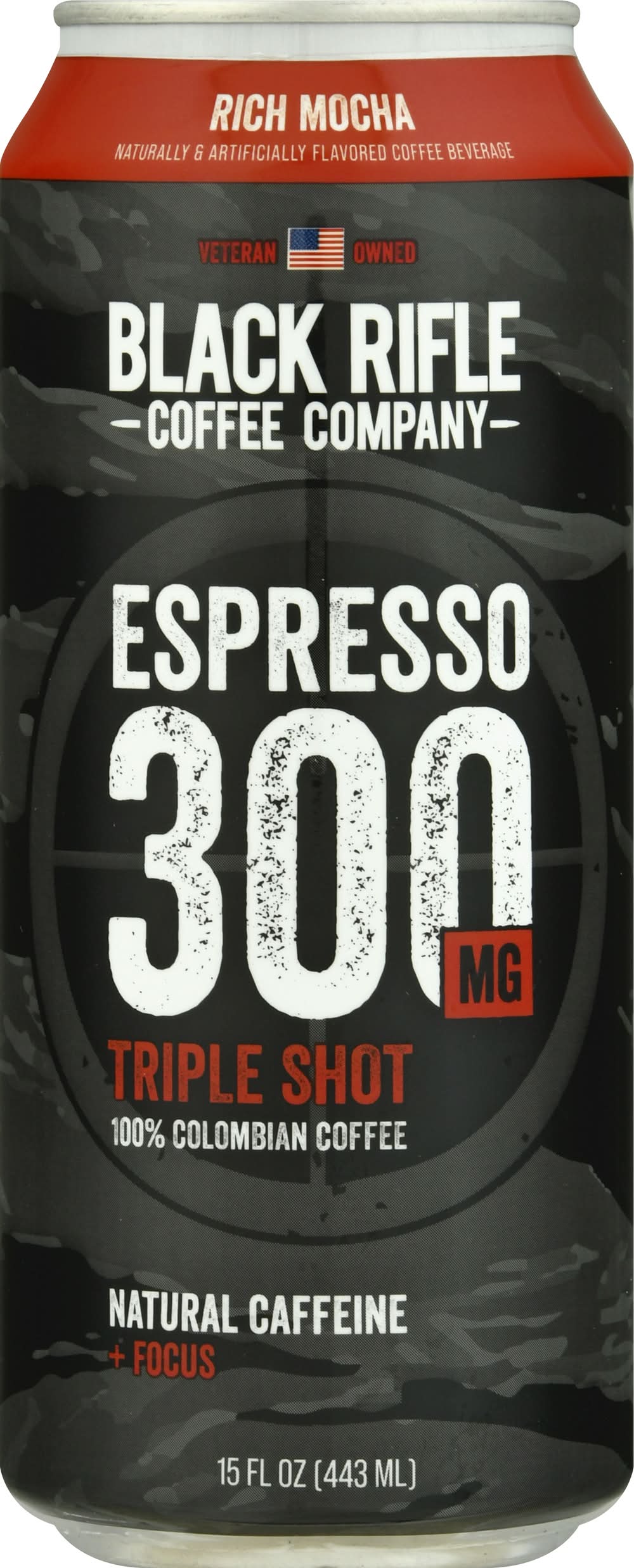 Black Rifle Coffee Company Espresso 300 Triple Shot 100% Colombian Coffee, Richa Mocha (15 fl oz)