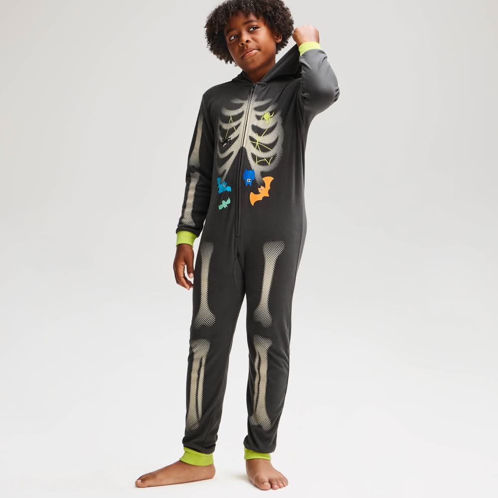 Cat & Jack Boys' Halloween Skeleton Union Suit, S, Black