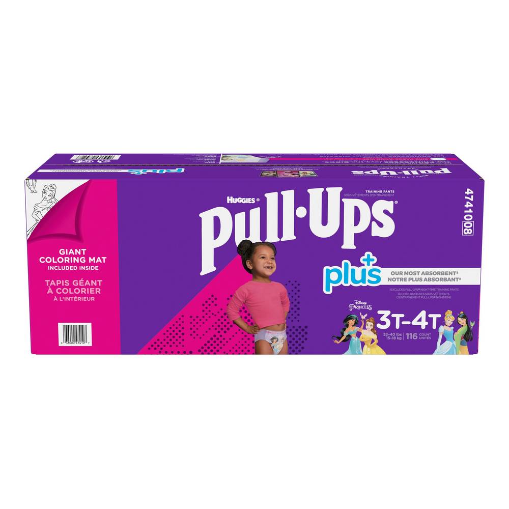 Huggies Pull-Ups Plus - Sous-Vêtements D’Entrainement Taille 3T À 4T Pour Filles, Paquet De 116