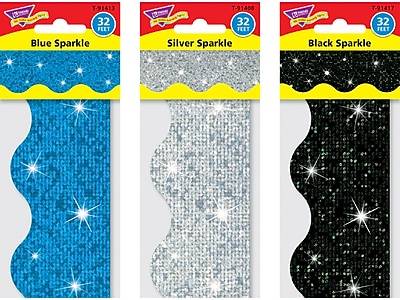 TREND enterprises Terrific Trimmers Sparkle's Bolder Borders 32ft Each, Blue,Black,Sliver (3 pack)