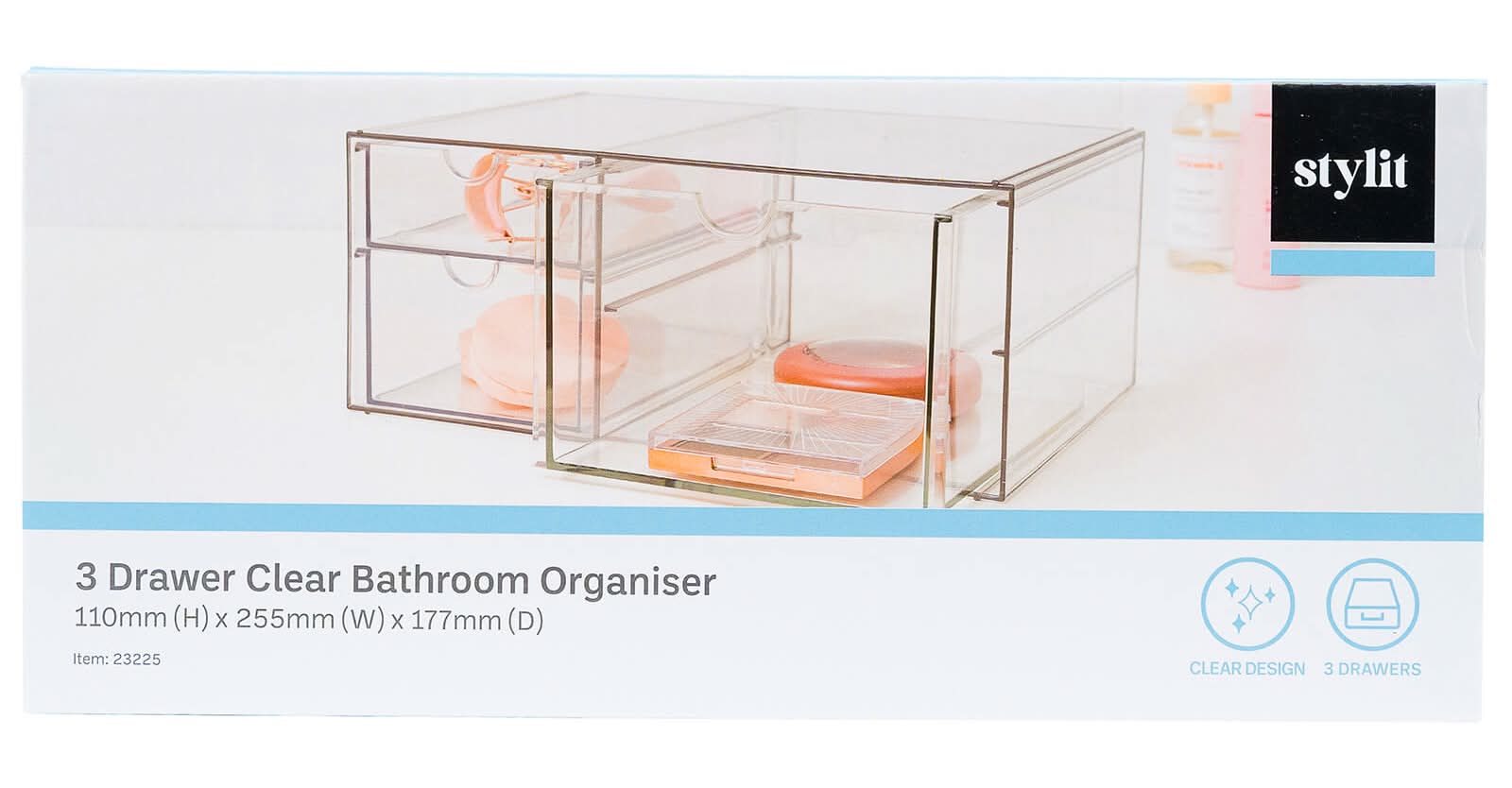 Stylit 3 Drawers Clear Bathroom Organiser