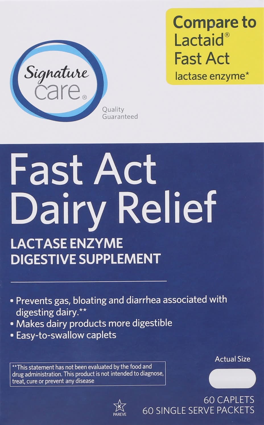 Signature Care Fast Act Lactase Enzyme Dairy Digestive Relief Caplets ...